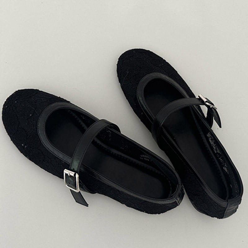 Mesh Strap Metal - Aneikeh Women Black Lace Mary Jane