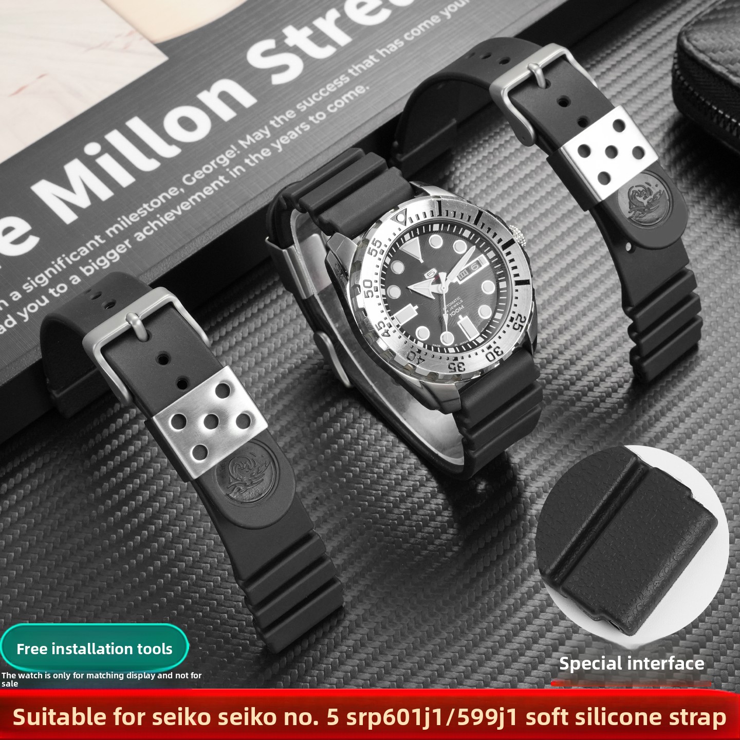 Seiko Watch 5 Sports - 22mm silicone watch band For Seiko