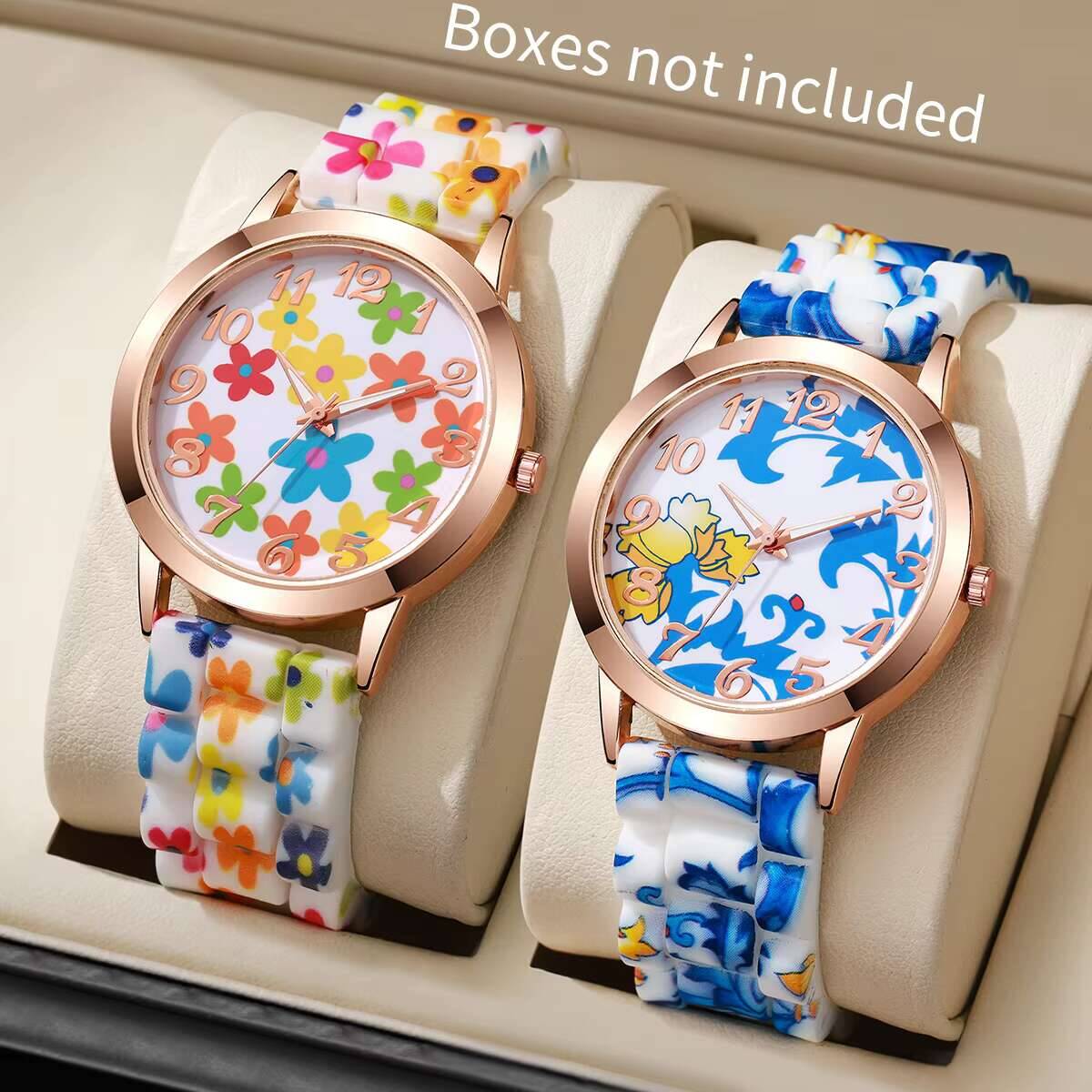 2PCS Fashion Flower Printed Wo - Silicone Band Women ulasan dan harga