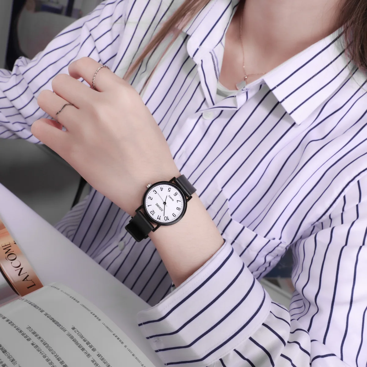 Simple Black Watch Quartz Watc - Silicone Band Women ulasan dan harga