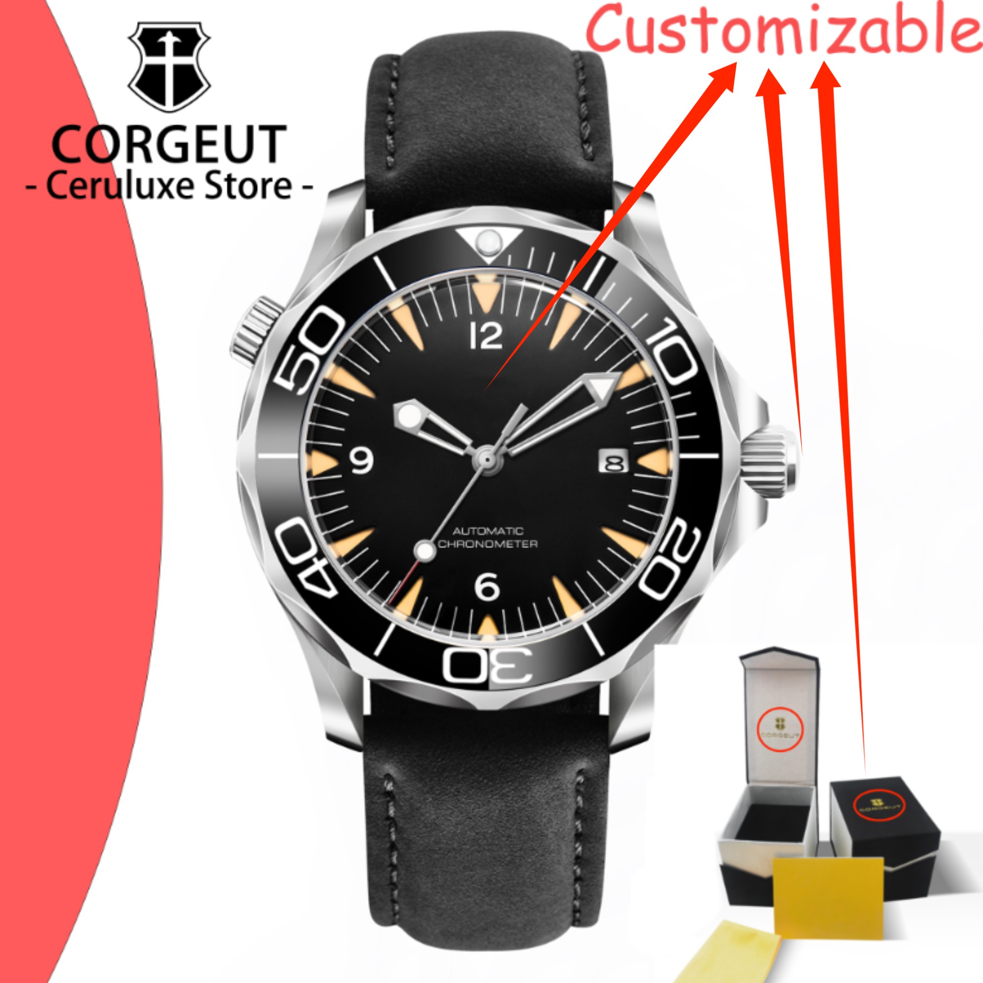 CUSTOM Logo Sapphire Glass Aut - Stainless Bracelet Diver ulasan dan harga